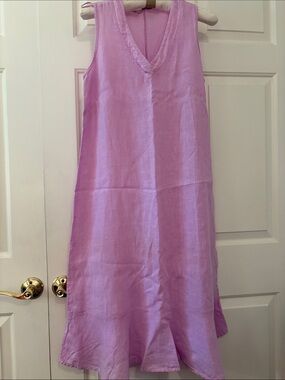 Francesca Bettina Lavender V-Neck Sleeveless Linen Dress